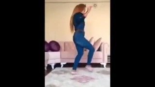 Turkish cute girl dancing in ped socks